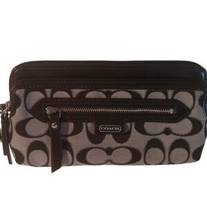 Coach Wristlet Wallet Double Zip Signature C‎ Black Gray